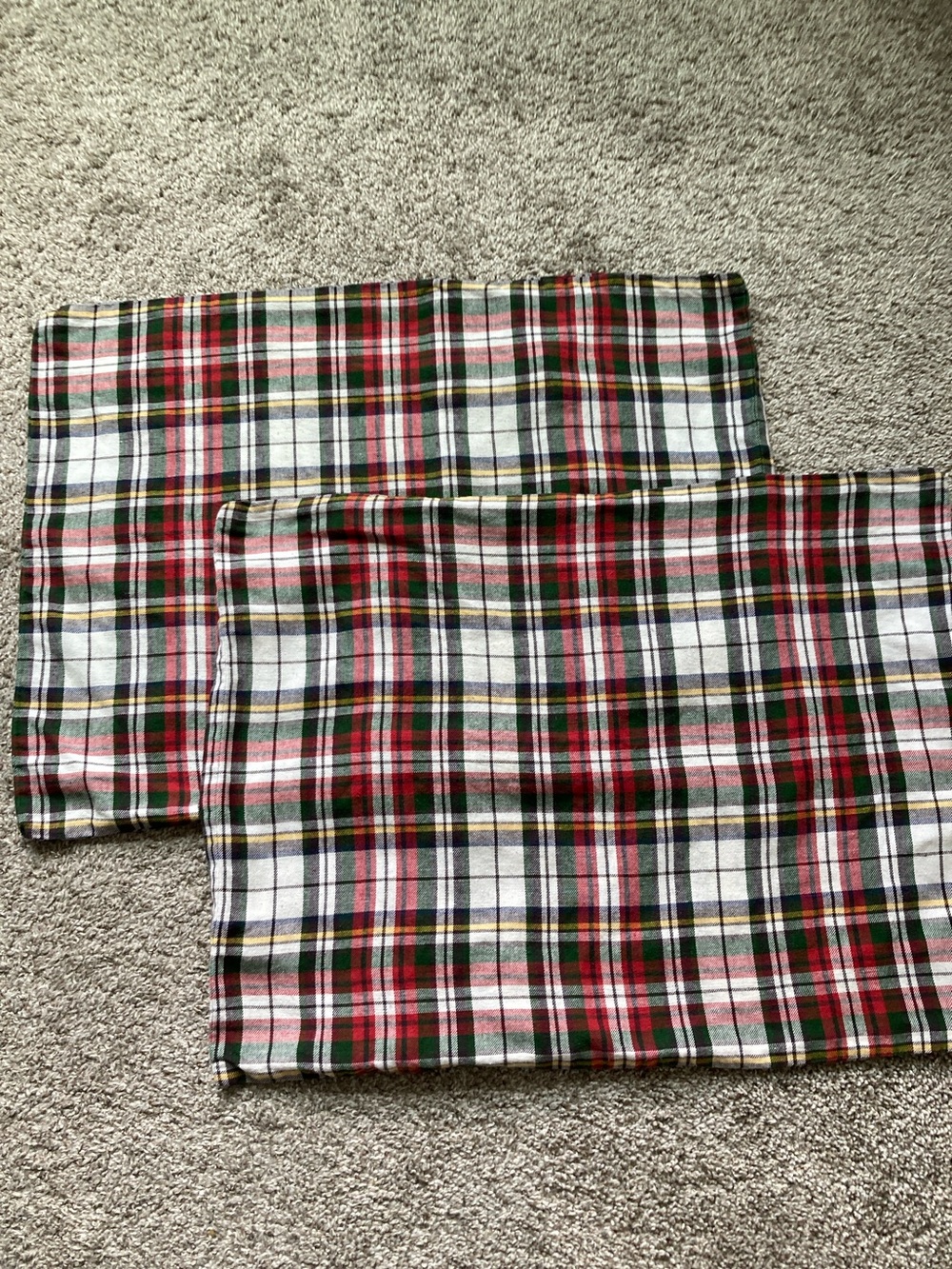 2 Pottery Barn Denver plaid pillow cases covers shams standard cotton linen